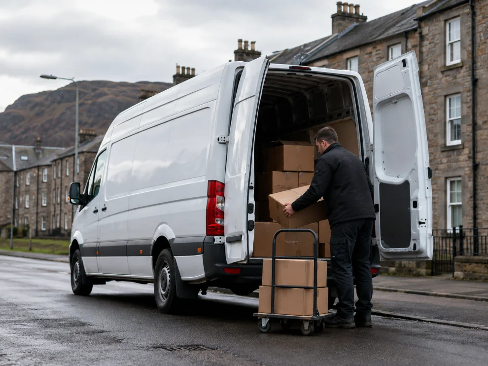 Corewell Solutions driver unloading parcels